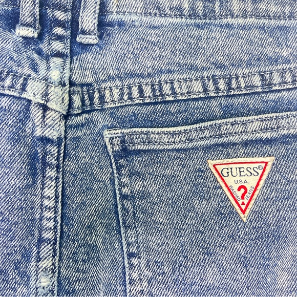 Vintage Guess Triangle 90s Acid Wash Button Fly High Waist Mini Skirt XS US26 - Picture 4 of 5